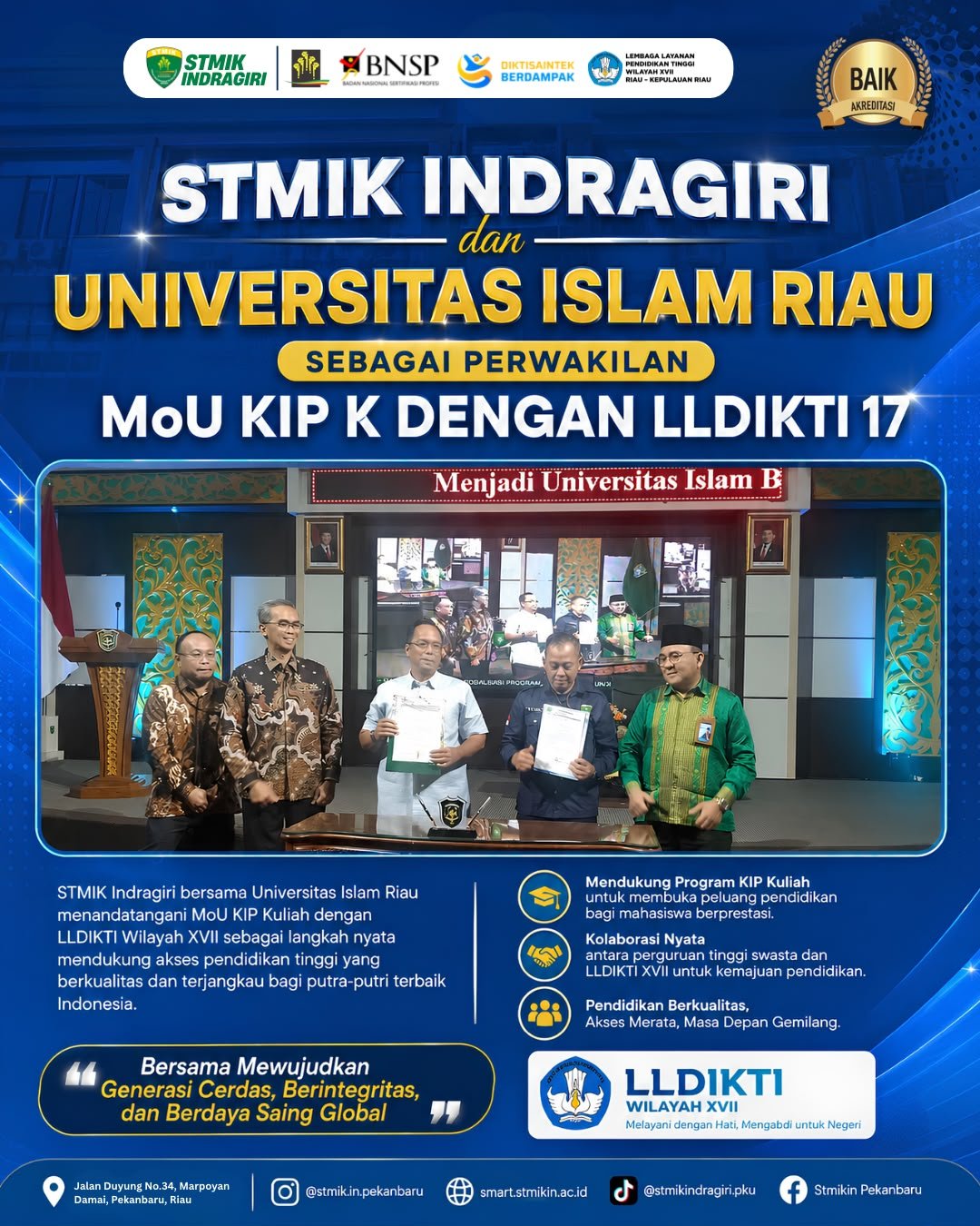 Komitmen Bersama STMIK Indragiri dan UIR Jalin Sinergi dengan LLDIKTI XVII dalam Program KIP Kuliah